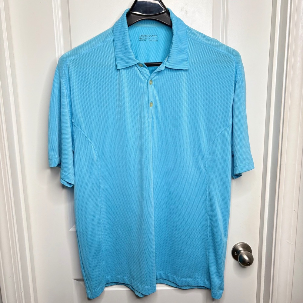 Nike Golf Mens Fit Dry Polo Shirt XL Blue Textured Short Sleeve Performance Top